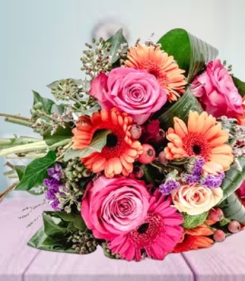 Hugs and Kisses - Roses and Gerberas Hand-Tied Bouquet