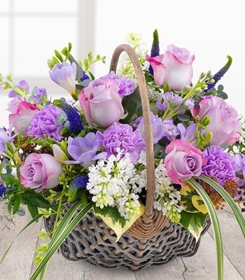 Roses, Carnations, Alstroemeria & Fresh Cut Flowers Love Basket
