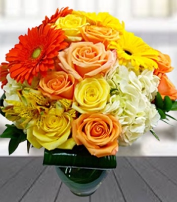 Simply Sweet - Roses, Gerberas, Hydrangea And Alstromeria In Vase