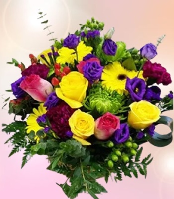 Basket of Cheer - Roses, Gerberas, Lisianthus and Carnations