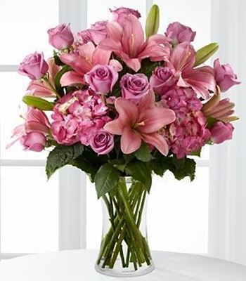 Magnificent Pink - Roses, Lilies and Hydrangea Arrangement