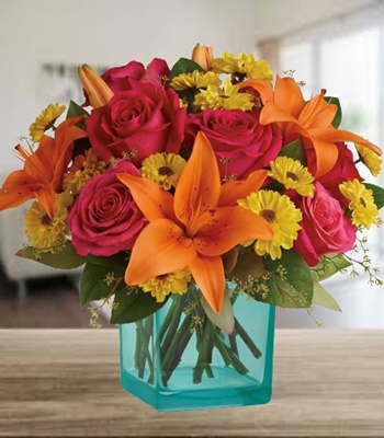 Autumn Grace - Roses, Lilies & Asters Gracefully Presented