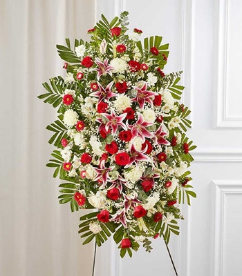 Standing Funeral Spray - Red Rose & Lily Flowers