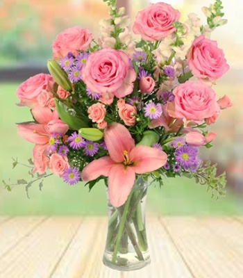 Spring Glory - Roses, Lilies, Daisies with Spray Carnations