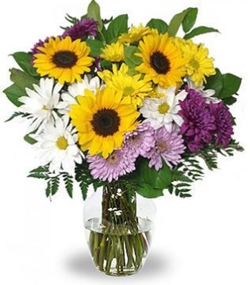 Fresh Sunflowers With Seasonal Flowers
