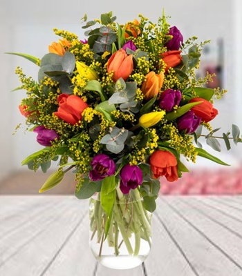 Tulips and Solidago Bouquet