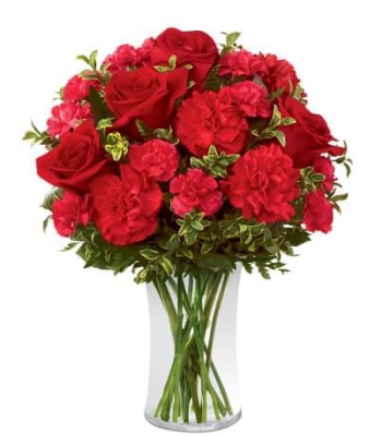 Valentines Day Red Flowers Arrangement in a Vase