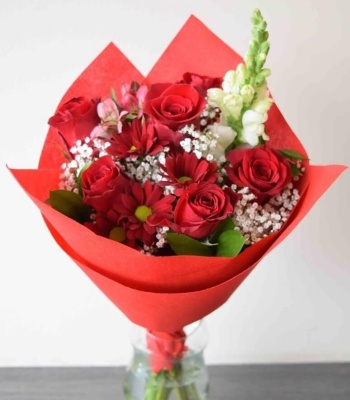 Valentine's Day Red Rose & Pink Alstroemeria Bouquet