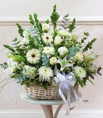 White arrangement Basket of Mixed Blossoms