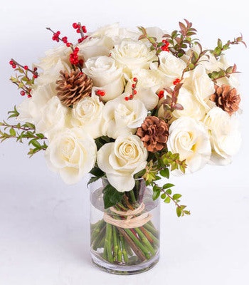 Winter White - 18 White Roses Hand-Tied with Perfection