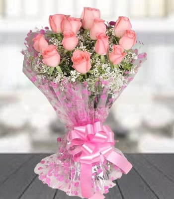Shes Tender - 11 Pink Roses Hand-Tied with Ribbon