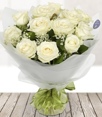 White Rose Bouquet - 12 White Roses