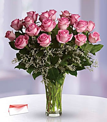 Pink Rose Arrangement - 18 Pink Roses in Vase