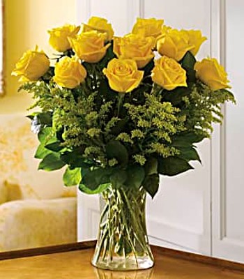 Yellow Rose Bouquet - 18 Yellow Roses With Free Vase
