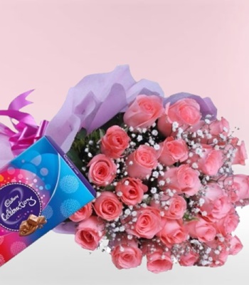 Women's Day Flowers - Chocolates with 24 Pink Roses
