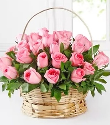 Two Dozen Pink Roses Basket