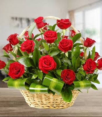 Rose Flower Basket - 24 Red Roses