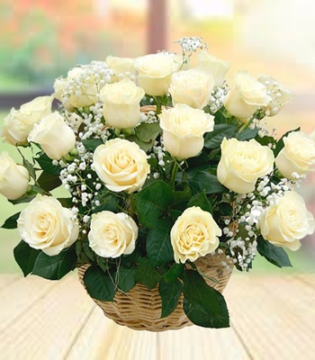 White Rose Basket - 24 White Roses