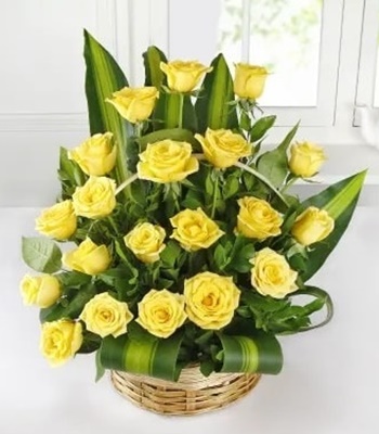 Two Dozen Bright Yellow Roses Basket