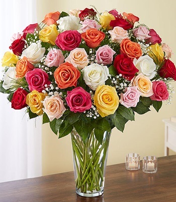 Mix Rose Bouquet - 36 Assorted Roses in Vase