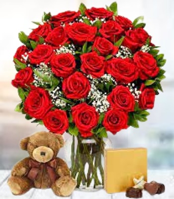 Rose Flower Bouquet with Chocolates - 36 Red Roses