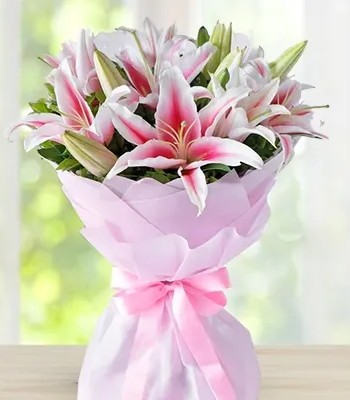 Pink Lily Flower Bouquet - 5 Pink Lilies