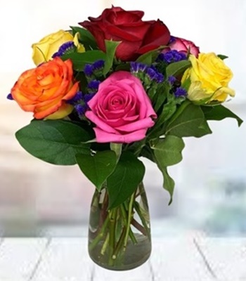 Mix Color Rose - 6 Assorted Roses in Vase