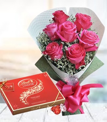 6 Pink Roses With Chocolates