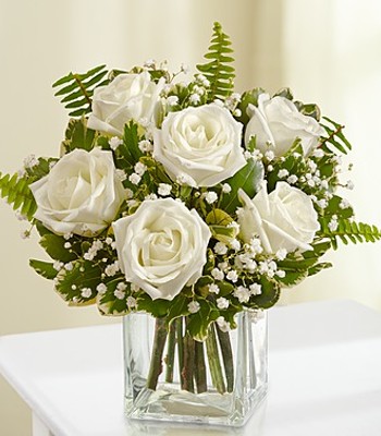 White Rose Arrangement - 6 White Roses With Free Vase