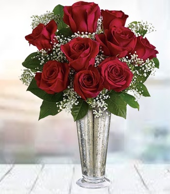 Rose Flower Bouquet- 9 Red Roses in Vase