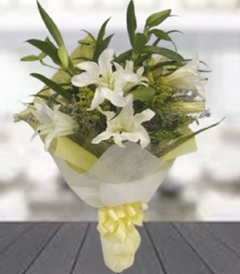White Lily Bouquet - 5 White Lilies Hand-Tied