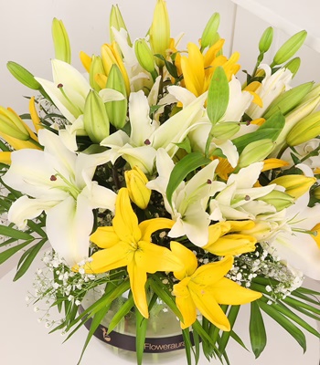 Lily Flower Bouquet - White and Yellow Lilies Hand-Tied