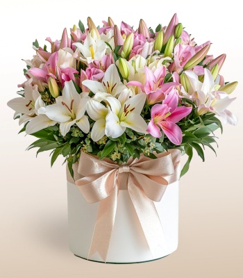 36 White And Pink Lilies Arrangement