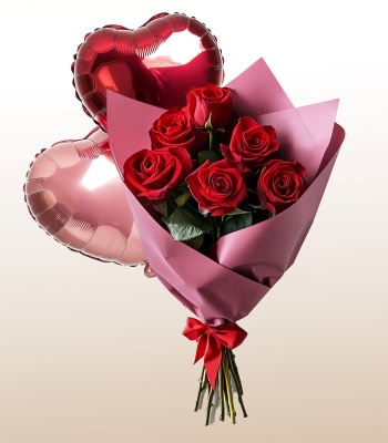 6 Roses Bouquet With Balloons