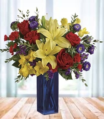 asiatic Lilies and Roses with Colorful Mix Flowers