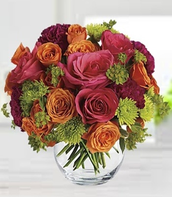 Hot Pink and Orange Rose Bouquet