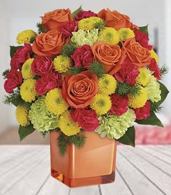 Orange Roses With Green Carnations