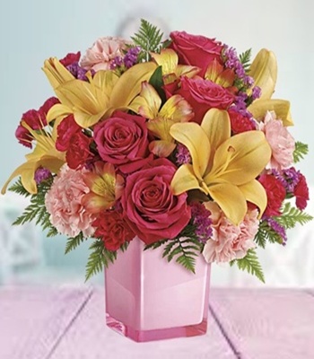Peach Asiatic Lilies With Roses, Carnations And Alstroemeria