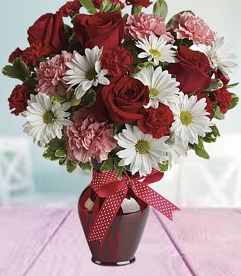 Rose And Carnations Bouquet With Chrysanthemums
