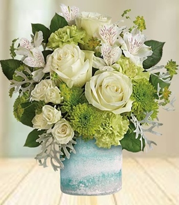White Roses With Green Carnations and Spray Chrysanthemums