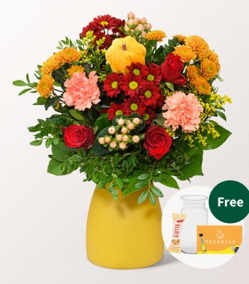 Autumn Greeting with Pumpkin Accent Flower Arrangement
