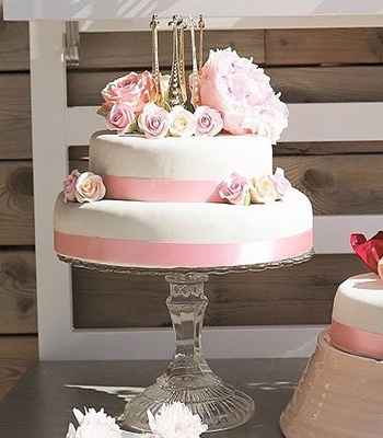 Birthday Cake - White 2 Tier With Ribbon