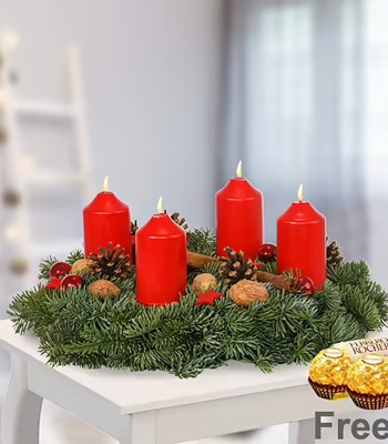 Christmas Centerpiece with Red Candles & Ferrero Rocher