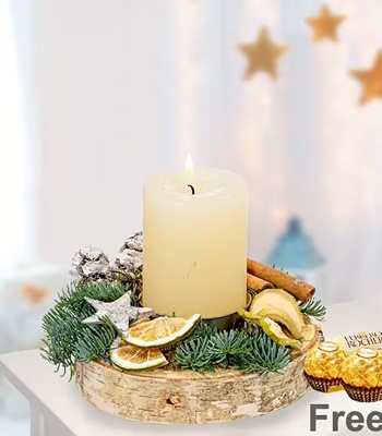 Christmas Centerpiece With Cream Color Candle