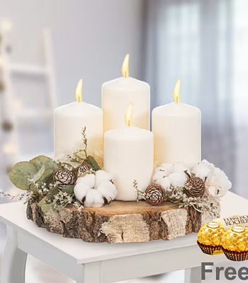 Christmas Wreath With Cream Colored Candles