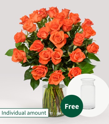 Dozen orange roses with vase