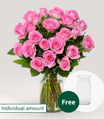 Dozen pink roses with vase
