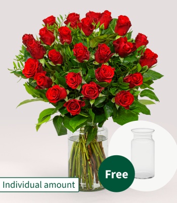 Dozen Red roses with vase
