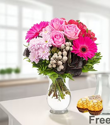 Gerbera Daisy and Rose Bouquet with Mix Seasonal Flowers