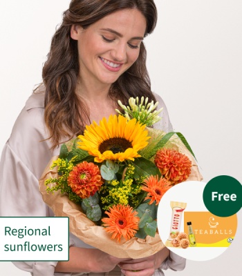 Golden Sunflower & Orange Dahlia Bouquet